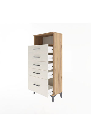 Arges Dolap Tek Raflı 5 Çekmeceli 60x30x134 Çam-Aytaşı