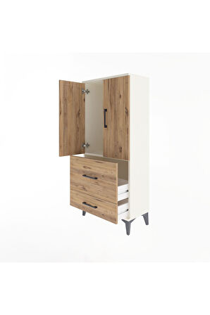 Arges Dolap Tek Raflı 2 Çekmeceli 2 Kapaklı 60x30x134 Aytaşı-Çam