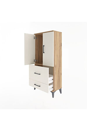 Arges Dolap Tek Raflı 2 Çekmeceli 2 Kapaklı 60x30x134 Çam-Aytaşı