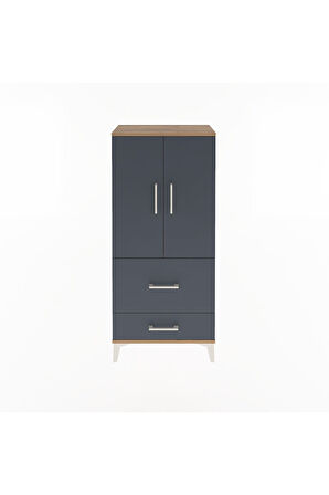 Arges Dolap Tek Raflı 2 Çekmeceli 2 Kapaklı 60x30x134 Çam-Antrasit