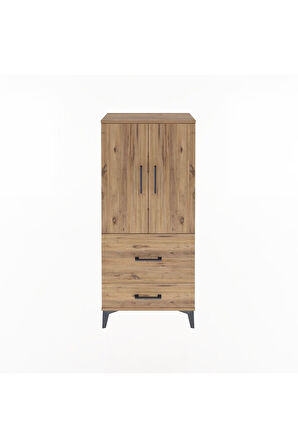 Arges Dolap Tek Raflı 2 Çekmeceli 2 Kapaklı 60x30x134 Çam-Çam