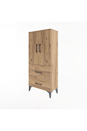 Arges Dolap Tek Raflı 2 Çekmeceli 2 Kapaklı 60x30x134 Çam-Çam