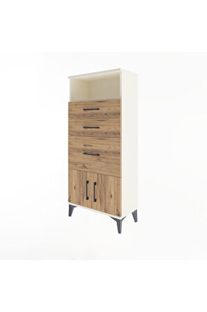 Arges Dolap Tek Raflı 3 Çekmeceli 2 Kapaklı 60x30x134 Aytaşı-Çam