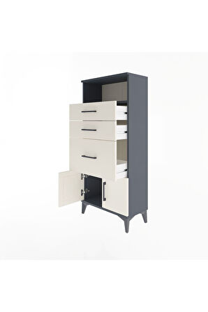 Arges Dolap Tek Raflı 3 Çekmeceli 2 Kapaklı 60x30x134 Antrasit-Aytaşı