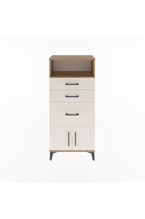 Arges Dolap Tek Raflı 3 Çekmeceli 2 Kapaklı 60x30x134 Çam-Aytaşı