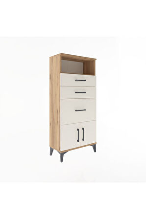 Arges Dolap Tek Raflı 3 Çekmeceli 2 Kapaklı 60x30x134 Çam-Aytaşı