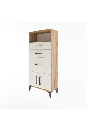Arges Dolap Tek Raflı 3 Çekmeceli 2 Kapaklı 60x30x134 Çam-Aytaşı