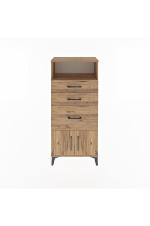 Arges Dolap Tek Raflı 3 Çekmeceli 2 Kapaklı 60x30x134 Çam-Çam
