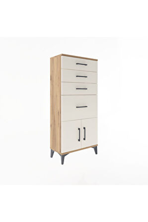 Arges Dolap 4 Çekmeceli 2 Kapaklı 60x30x134 Çam-Aytaşı