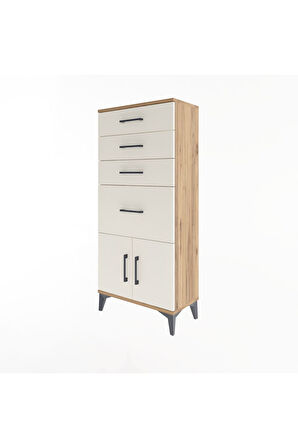 Arges Dolap 4 Çekmeceli 2 Kapaklı 60x30x134 Çam-Aytaşı
