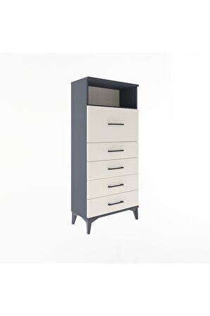 Arges Dolap Tek Raflı 5 Çekmeceli 60x30x134 Antrasit-Aytaşı