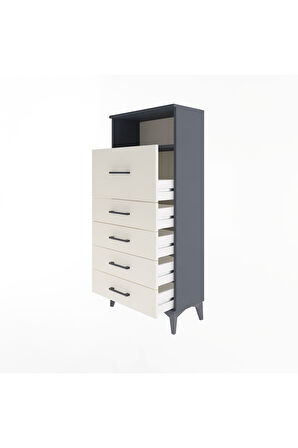 Arges Dolap Tek Raflı 5 Çekmeceli 60x30x134 Antrasit-Aytaşı