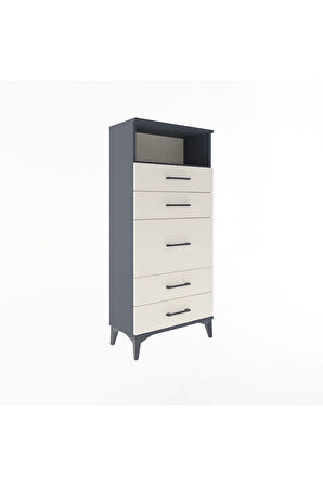 Arges Dolap Tek Raflı 5 Çekmeceli 60x30x134 Antrasit-Aytaşı