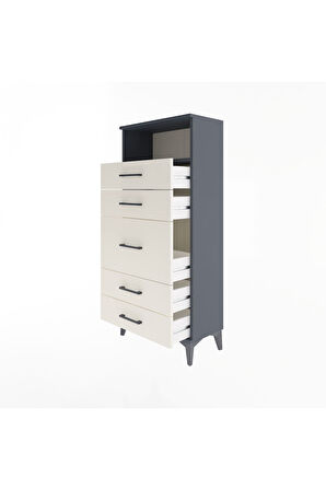 Arges Dolap Tek Raflı 5 Çekmeceli 60x30x134 Antrasit-Aytaşı