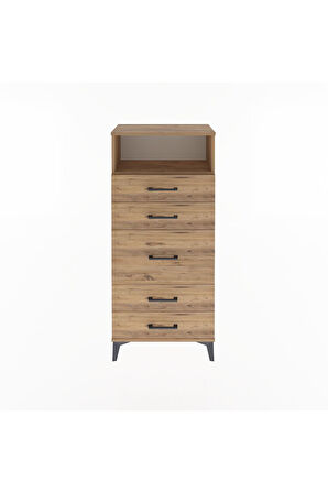 Arges Dolap Tek Raflı 5 Çekmeceli 60x30x134 Çam-Çam