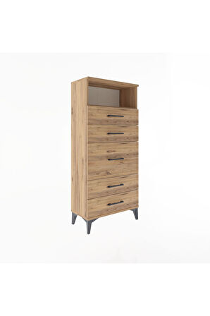 Arges Dolap Tek Raflı 5 Çekmeceli 60x30x134 Çam-Çam