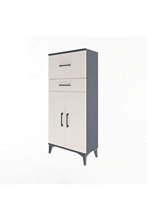 Arges Dolap Tek Raflı 2 Çekmeceli 2 Kapaklı 60x30x134 Antrasit-Aytaşı