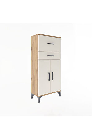 Arges Dolap Tek Raflı 2 Çekmeceli 2 Kapaklı 60x30x134 Çam-Aytaşı