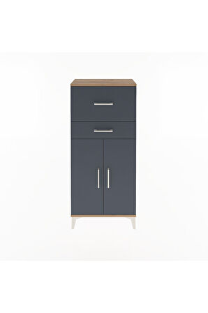 Arges Dolap Tek Raflı 2 Çekmeceli 2 Kapaklı 60x30x134 Çam-Antrasit