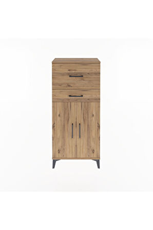 Arges Dolap Tek Raflı 2 Çekmeceli 2 Kapaklı 60x30x134 Çam-Çam