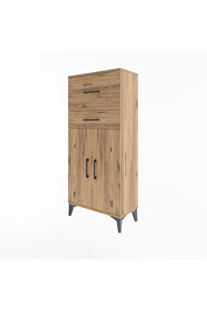 Arges Dolap Tek Raflı 2 Çekmeceli 2 Kapaklı 60x30x134 Çam-Çam