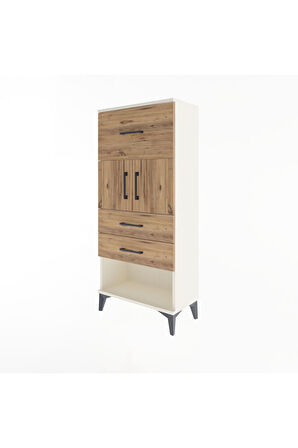 Arges Dolap Tek Raflı 3 Çekmeceli 2 Kapaklı 60x30x134 Aytaşı-Çam
