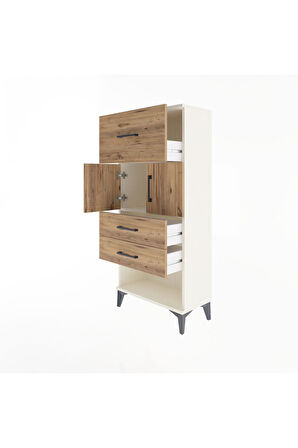 Arges Dolap Tek Raflı 3 Çekmeceli 2 Kapaklı 60x30x134 Aytaşı-Çam
