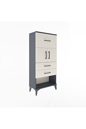 Arges Dolap Tek Raflı 3 Çekmeceli 2 Kapaklı 60x30x134 Antrasit-Aytaşı