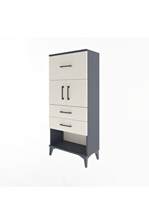 Arges Dolap Tek Raflı 3 Çekmeceli 2 Kapaklı 60x30x134 Antrasit-Aytaşı