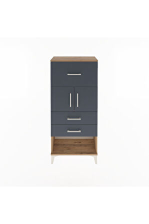 Arges Dolap Tek Raflı 3 Çekmeceli 2 Kapaklı 60x30x134 Çam-Antrasit