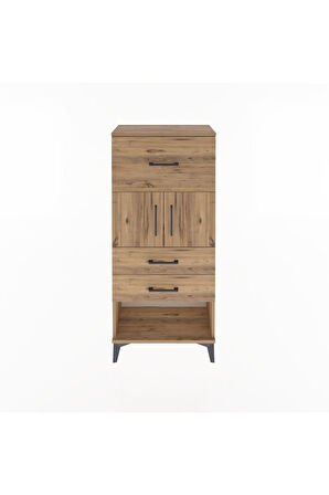 Arges Dolap Tek Raflı 3 Çekmeceli 2 Kapaklı 60x30x134 Çam-Çam