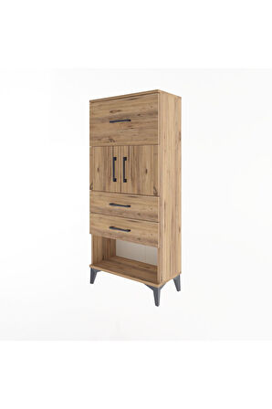 Arges Dolap Tek Raflı 3 Çekmeceli 2 Kapaklı 60x30x134 Çam-Çam