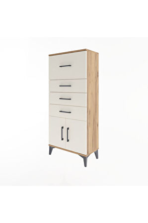 Arges Dolap 4 Çekmeceli 2 Kapaklı 60x30x134 Çam-Aytaşı