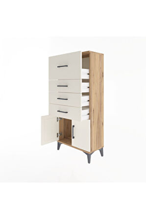 Arges Dolap 4 Çekmeceli 2 Kapaklı 60x30x134 Çam-Aytaşı