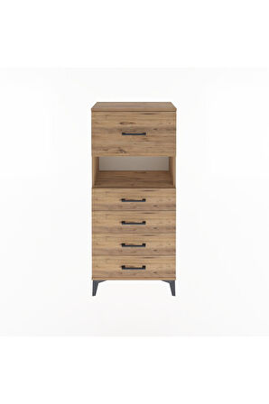 Arges Dolap Tek Raflı 5 Çekmeceli 60x30x134 Çam-Çam