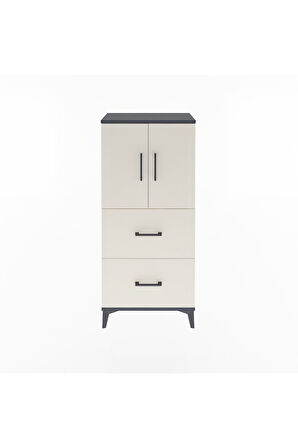 Arges Dolap Tek Raflı 2 Çekmeceli 2 Kapaklı 60x30x134 Antrasit-Aytaşı