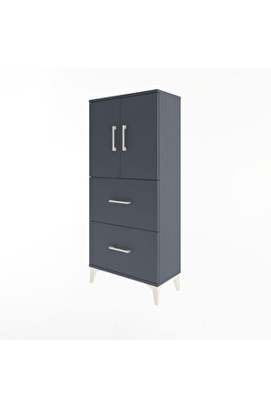 Arges Dolap Tek Raflı 2 Çekmeceli 2 Kapaklı 60x30x134 Antrasit-Antrasit