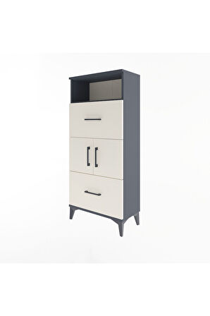 Arges Dolap 2 Raflı 2 Çekmeceli 2 Kapaklı 60x30x134 Antrasit-Aytaşı