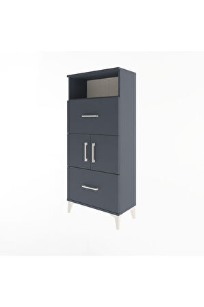 Arges Dolap 2 Raflı 2 Çekmeceli 2 Kapaklı 60x30x134 Antrasit-Antrasit