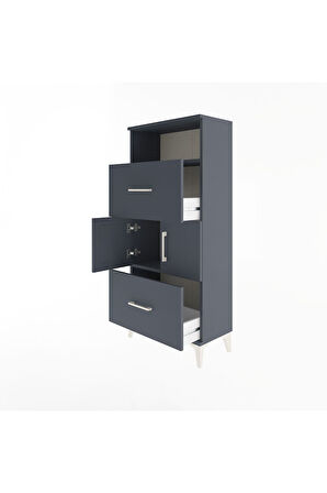 Arges Dolap 2 Raflı 2 Çekmeceli 2 Kapaklı 60x30x134 Antrasit-Antrasit