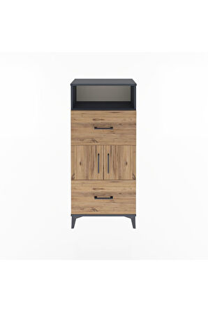 Arges Dolap 2 Raflı 2 Çekmeceli 2 Kapaklı 60x30x134 Antrasit-Çam