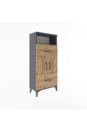 Arges Dolap 2 Raflı 2 Çekmeceli 2 Kapaklı 60x30x134 Antrasit-Çam