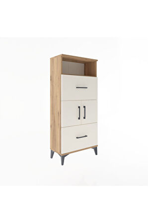 Arges Dolap 2 Raflı 2 Çekmeceli 2 Kapaklı 60x30x134 Çam-Aytaşı