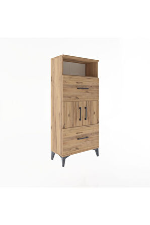 Arges Dolap 2 Raflı 2 Çekmeceli 2 Kapaklı 60x30x134 Çam-Çam
