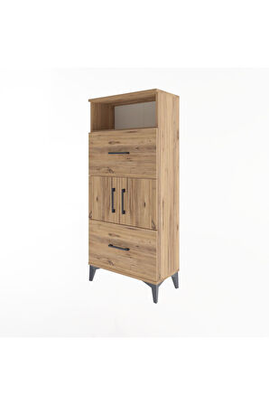 Arges Dolap 2 Raflı 2 Çekmeceli 2 Kapaklı 60x30x134 Çam-Çam
