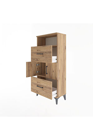 Arges Dolap 2 Raflı 2 Çekmeceli 2 Kapaklı 60x30x134 Çam-Çam
