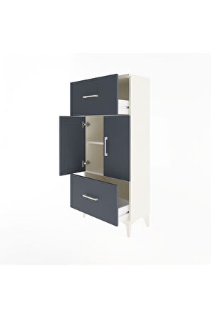 Arges Dolap 2 Raflı 2 Çekmeceli 2 Kapaklı 60x30x134 Aytaşı-Antrasit