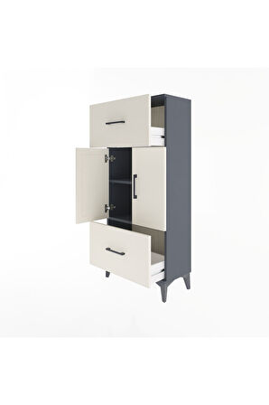 Arges Dolap 2 Raflı 2 Çekmeceli 2 Kapaklı 60x30x134 Antrasit-Aytaşı
