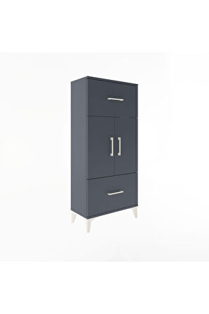 Arges Dolap 2 Raflı 2 Çekmeceli 2 Kapaklı 60x30x134 Antrasit-Antrasit