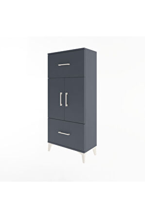 Arges Dolap 2 Raflı 2 Çekmeceli 2 Kapaklı 60x30x134 Antrasit-Antrasit